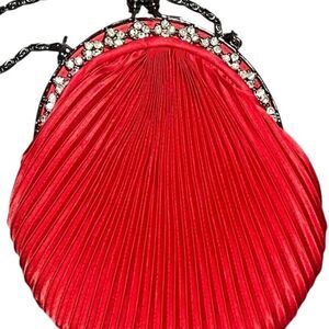 Kate Landry Red Pleated Silk Cocktail Purse Clutch with Rhinestones